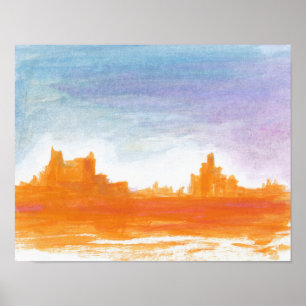 Canyon Landscape Orange blue Abstract painting art Poster