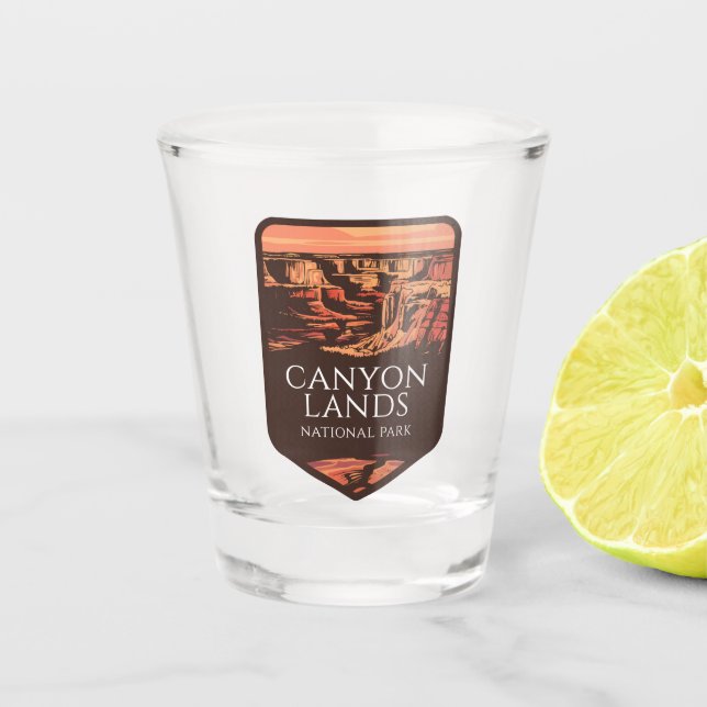 Canyonlands National Park Sunset Emblem Shot Glass (Front)