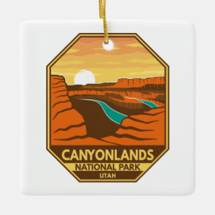 Canyonlands National Park Sunset Retro Emblem Ceramic Ornament