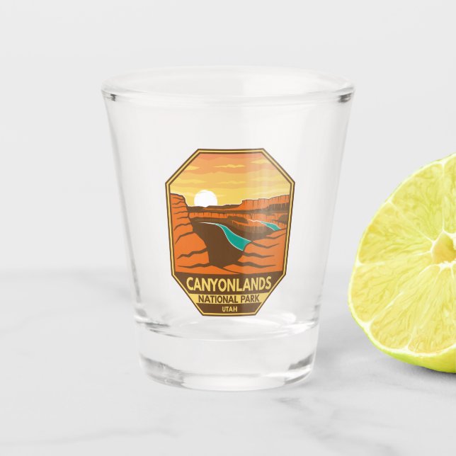 Canyonlands National Park Sunset Retro Emblem Shot Glass (Front)