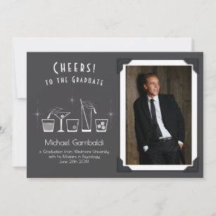 Cap and Cocktail Graduation Announcement Grey