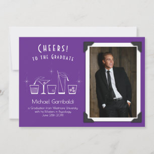 Cap and Cocktail Graduation Announcement Purple