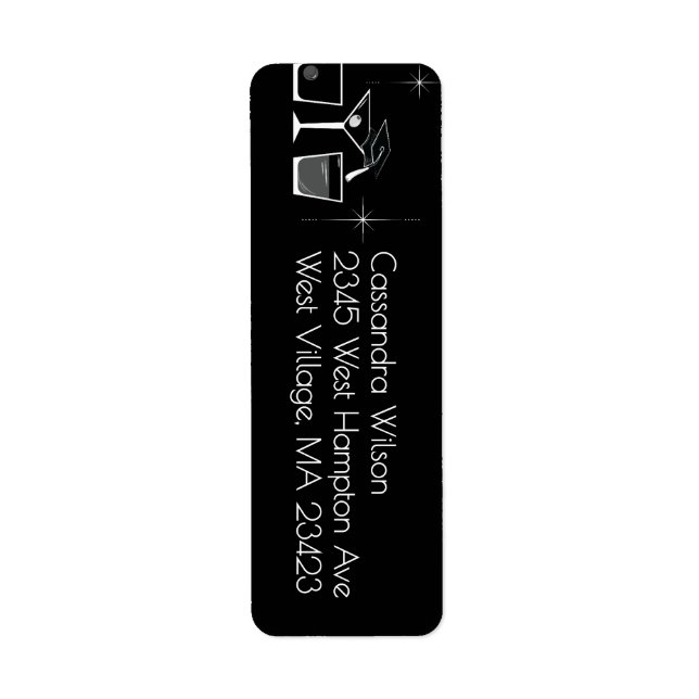 Cap and Cocktail Graduation Party Black Return Address Label (Front)