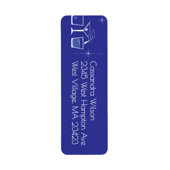 Cap and Cocktail Graduation Party Blue Return Address Label (Front)