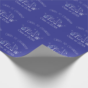 Cap and Cocktail Graduation Party Blue Wrapping Paper