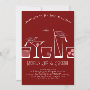 Cap and Cocktail Graduation Party Maroon Burgundy Invitation