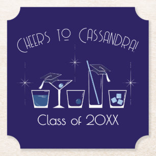 Cap and Cocktail Graduation Party Navy Blue Paper Coaster