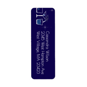 Cap and Cocktail Graduation Party Navy Blue Return Address Label