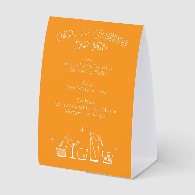 Cap and Cocktail Graduation Party Orange Bar Menu (Front)