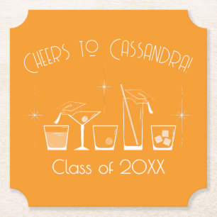 Cap and Cocktail Graduation Party Orange Paper Coaster