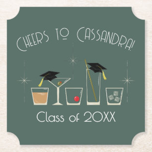 Cap and Cocktail Graduation Party Paper Coaster