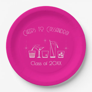 Cap and Cocktail Graduation Party Pink Paper Plate
