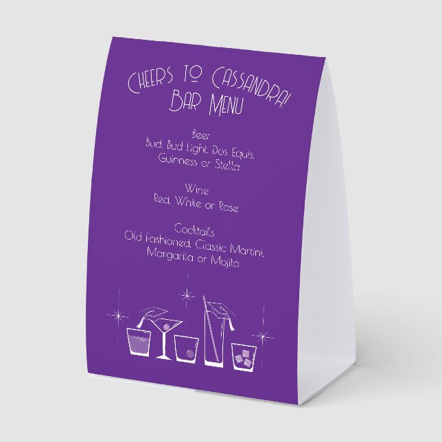 Cap and Cocktail Graduation Party Purple Bar Menu (Front)