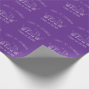 Cap and Cocktail Graduation Party Purple Wrapping Paper