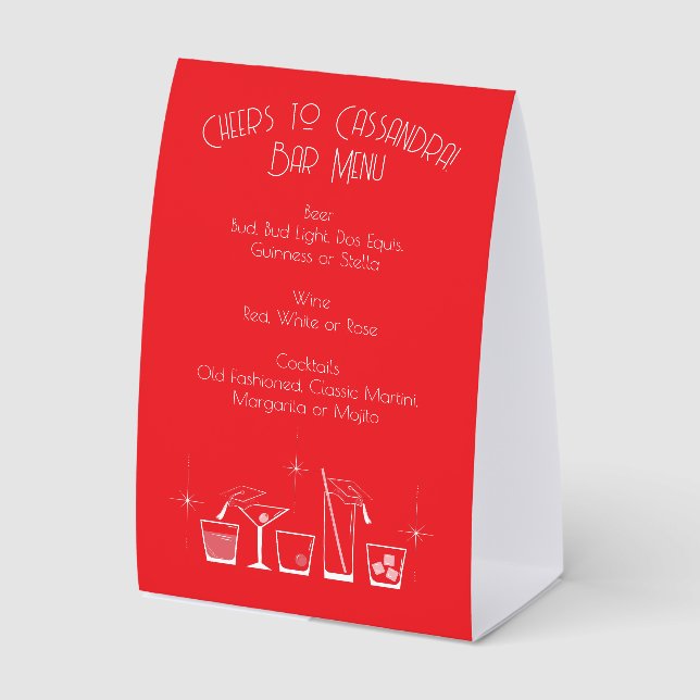 Cap and Cocktail Graduation Party Red Bar Menu (Front)