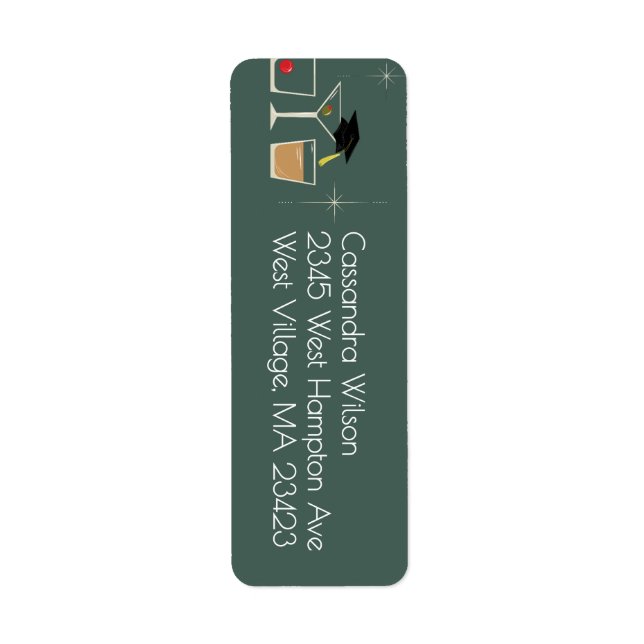 Cap and Cocktail Graduation Party Return Address Label (Front)