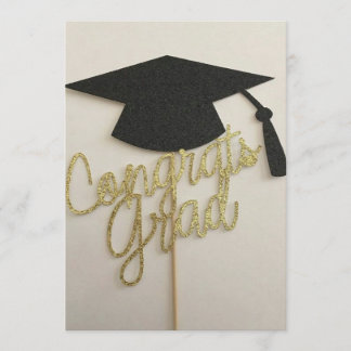 Cap and congrats grad on graduation invitation
