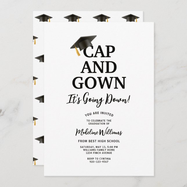 Cap and Gown It's Going Down Graduation Invitation (Front/Back)