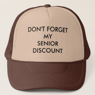 CAP, BROWN, SENIOR DISCOUNT TRUCKER HAT