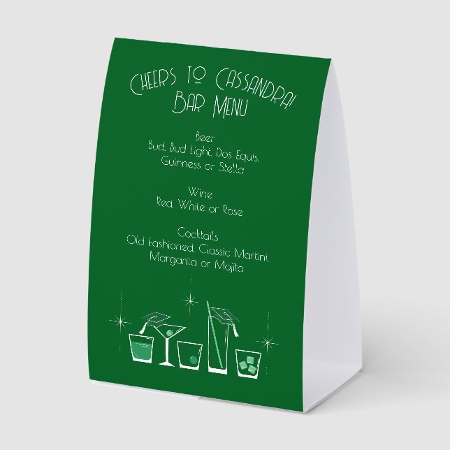 Cap Cocktail Graduation Party Dark Green Bar Menu (Front)