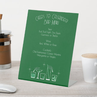 Cap Cocktail Graduation Party Dark Green Bar Menu Pedestal Sign