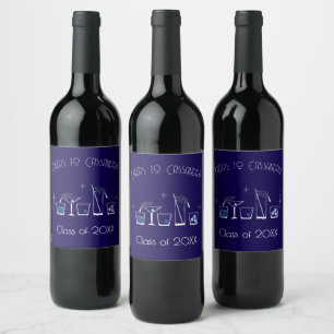 Cap Cocktail Graduation Party Navy Blue Bar Menu Wine Label