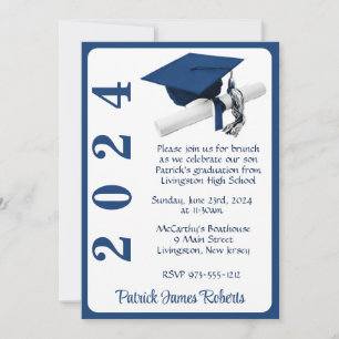 Cap & Diploma 5x7 Dark Blue Graduation Invitation
