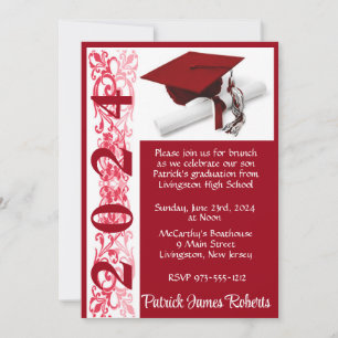 Cap & Diploma 5x7 Scarlet Red Graduation Invitation