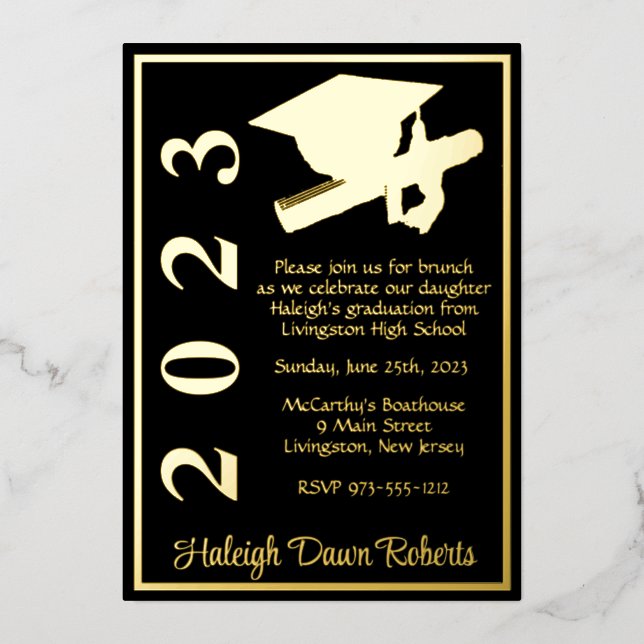 Cap & Diploma, Black & Gold Graduation (Front)