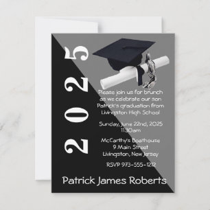 Cap & Diploma, Black & Grey Graduation Invitation