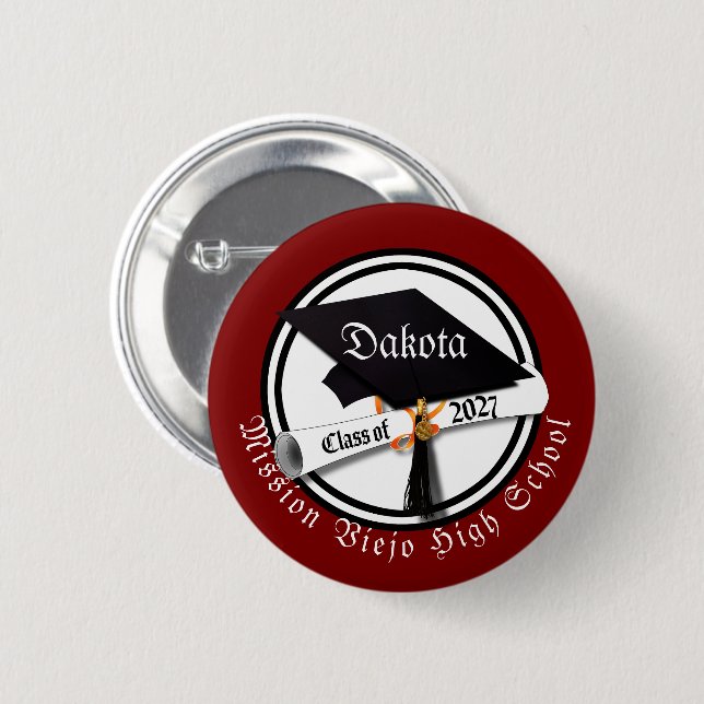 Cap Diploma Class of 2027 Graduation 6 Cm Round Badge (Front & Back)