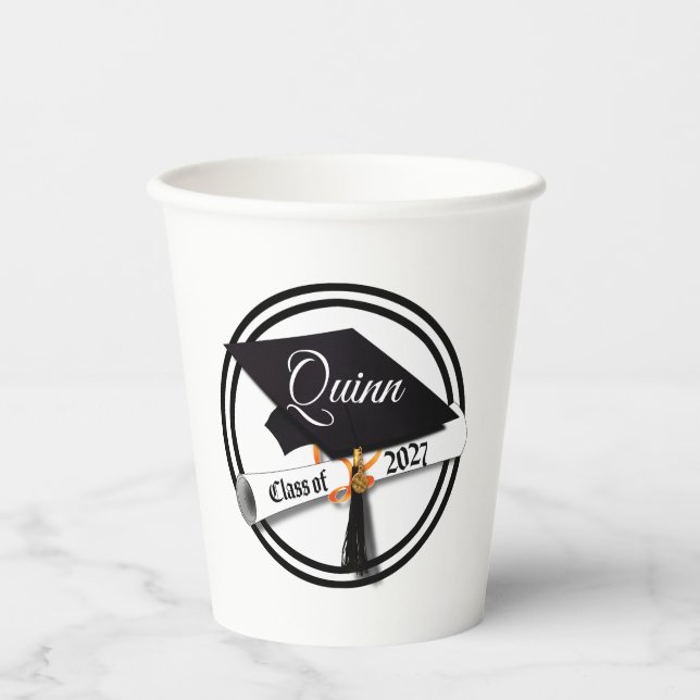 Cap Diploma Class of 2027 Graduation Paper Cups (Front)