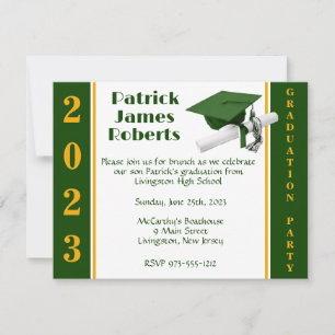 Cap & Diploma, Green & Gold Graduation Invitation