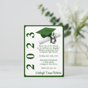 Cap & Diploma, Green & White Graduation Invitation