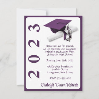 Cap & Diploma, Purple Graduation Invitation