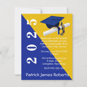 Cap & Diploma, Royal Blue & Gold Graduation Invitation