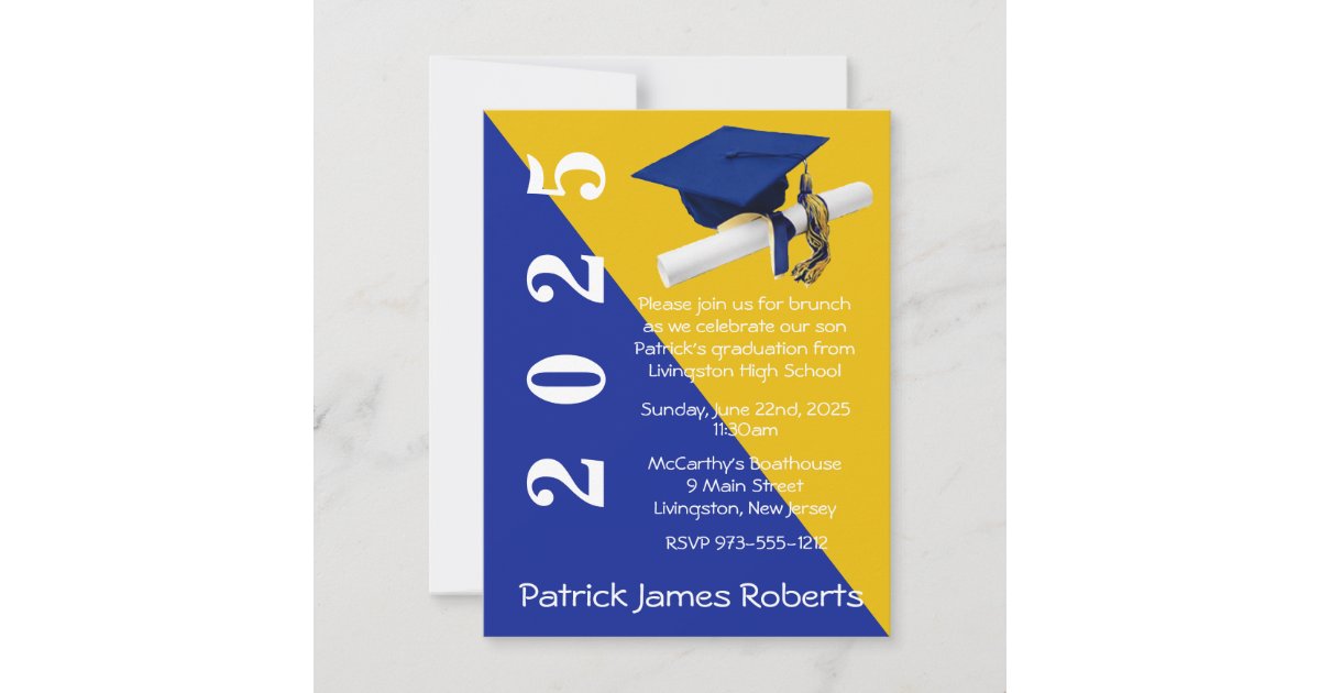 Cap & Diploma, Royal Blue & Gold Graduation Invitation | Zazzle