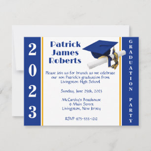 Cap & Diploma, Royal Blue & Gold Graduation Invitation