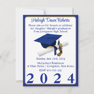 Cap & Diploma Royal Blue & Gold Graduation Party Invitation