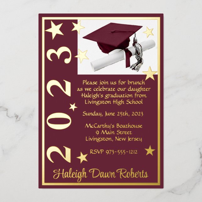 Cap, Diploma, & Stars,  Maroon & White Graduation (Front)