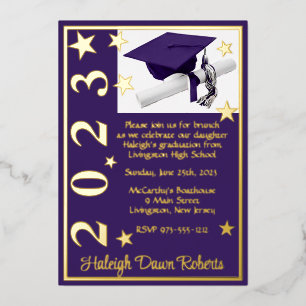 Cap, Diploma, & Stars, Purple & Gold Graduation