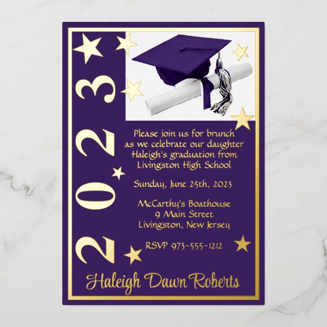 Cap, Diploma, & Stars, Purple & Gold Graduation (Front)