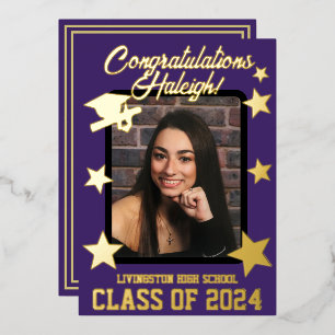 Cap, Diploma, & Stars, Purple & Gold Graduation