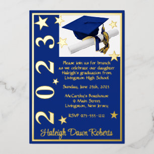 Cap, Diploma & Stars, Royal Blue & Gold Graduation