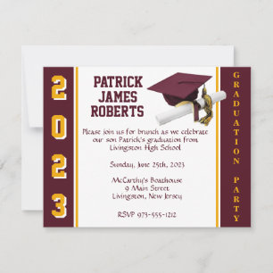 Cap & Diploma Varsity Maroon & Gold Graduation Invitation