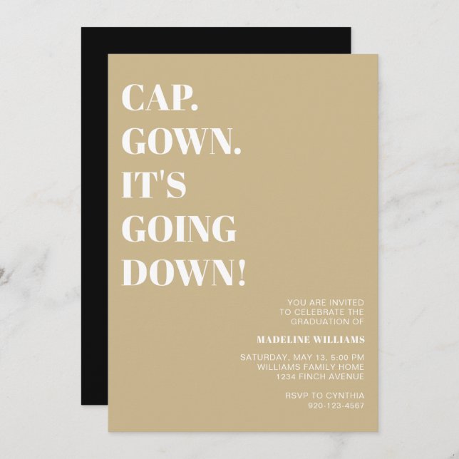 Cap Gown It's Going Down Graduation Party  Invitation (Front/Back)