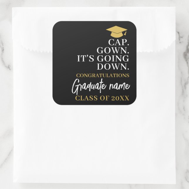 Cap Gown It's Going Down - Name Modern Graduation Square Sticker (Bag)