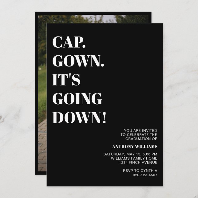 Cap Gown It's Going Down Photo Graduation Party  Invitation (Front/Back)