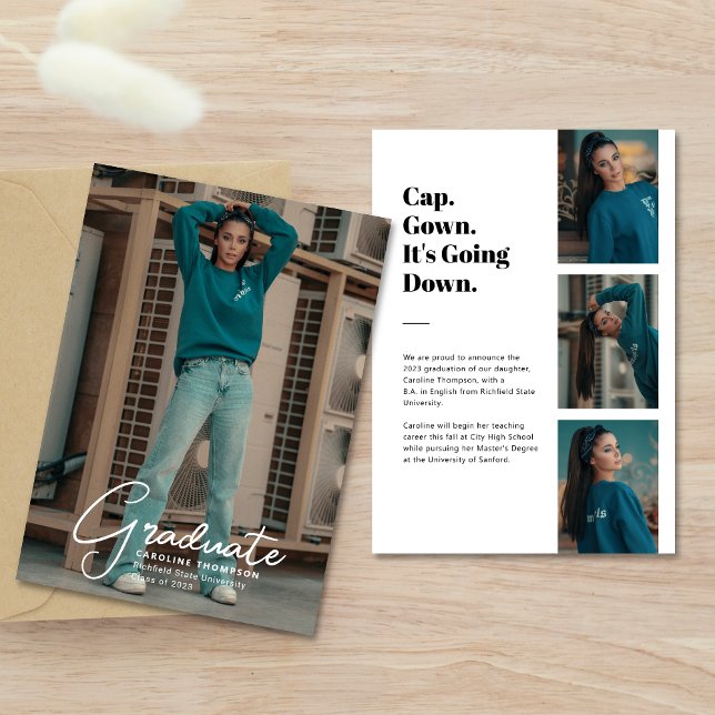 Cap Gown It's Going Down Photo Strip Graduation Announcement (Creator Uploaded)