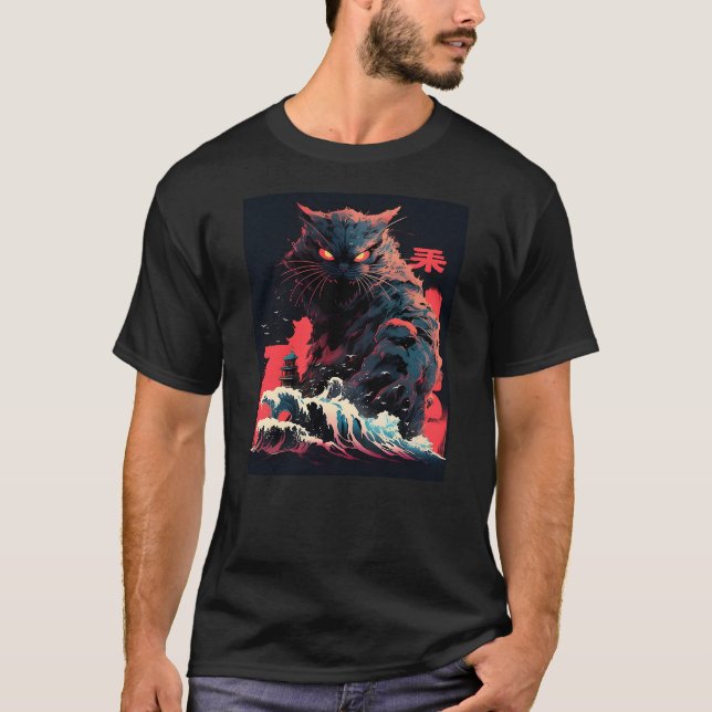 Cap Japanese Big Wave Art Funny Cat Gift For Men T-Shirt (Front)